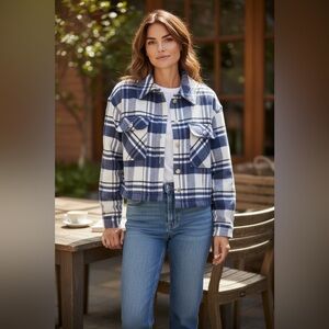 Zara Blue and White Plaid cropped jacket
